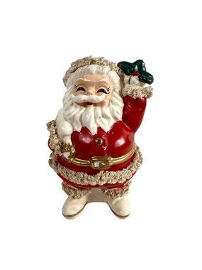 Vintage Spaghetti Trim Santa Claus Program W/ Holly Leaf Coin Bank No Stopper 6"